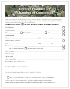 Greater Franklin NY Chamber of Commerce Membership Form